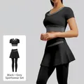 Ensemble de yoga noir étoilé pour femme avec legging taille haute et haut de sport slim - S / Haut Et Bas / Noir Étoilé + Noir Étoilé