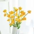 Handmade knitted yellow flower bouquet with white center and green leaves - 7-Head Forget-Me-Not Yellow
