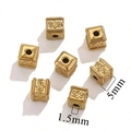 Set of 5mm golden stainless steel square beads with embossed patterns and 1.5mm hole - Square-Gold