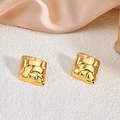 Elegant 18K gold-plated square earrings with a woven textured geometric pattern - EH096-Square Woven Grid Pattern