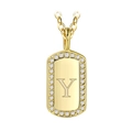 Gold plated square pendant necklace featuring letter Y and sparkling crystal border - Gold Letter Y