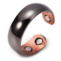 Detail view of adjustable magnetic copper ring with brushed black finish and inner magnets - Adjustable Open / Two-tone Open-4 Magnets / Black