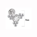 7mm silver stainless steel piercing stud with round zircon and metallic bead detail - Beaded Edge Round Rhinestone Style (11 silver) / 1.2*8mm / Silver