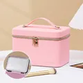 Pink leather makeup case with built-in LED mirror and Babe Queen gold lettering - Medium Pink [LED Light]