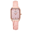 Detail of pink leather strap with crocodile pattern and rose gold square quartz watch - Pink Watch
