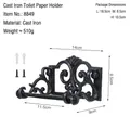 Vintage black cast iron wall-mounted paper towel holder with scroll pattern and dimensions - 8849 Paper Towel Holder / Black
