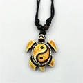 Antique turtle necklace with yin yang carved pendant on adjustable black cord - B-1/Beige Brown Yin Yang Turtle