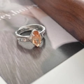 Anillo de plata de ley 925 con banda texturizada y circón naranja de talla marquesa - Abierto Ajustable / Circonita Naranja - Plata