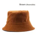 Reversible brown corduroy bucket hat for women with textured fabric and reinforced brim - Brown (Reversible)