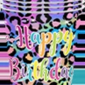 Bicchieri di carta con stampa leopardo arcobaleno e scritta Happy Birthday per feste - 20 Pezzi Bicchieri di Carta