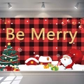 Striscione natalizio con motivo scozzese rosso e nero, Babbo Natale e testo Be Merry - 150*100CM Buffalo Plaid/Be Merry
