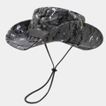 Close-up of tactical boonie hat with digital camouflage pattern and adjustable chin strap - Digital Grey & Black Camouflage (Color #5)