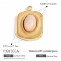 Gold rectangular stainless steel pendant with oval light pink gemstone inlay - Light Pink Gemstone Rectangular Style (PJ91833A-2pcs)