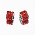 Pair of silver steel large hole beads featuring three rows of sparkling red rhinestones - 10pcs/Pack / Red