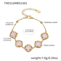 Golden stainless steel bracelet with square pink glass stones and adjustable chain clasp - Bracelet / Gold-Pink