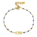 Golden stainless steel KISS bracelet featuring blue beads and adjustable chain detail - Blue (SL1758)