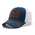 Navy blue and white breathable mesh trucker hat with leather patch for casual outdoor wear - Navy+White