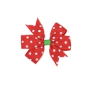 Detailed close-up of a red and white polka dot ribbon bow hair clip for Christmas decor - Red and White Polka Dot Style