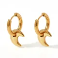 Eleganti orecchini a cerchio dorati in acciaio con ciondoli a mezzaluna lucidi - Ciondolo a Luna (KDE844) / Oro