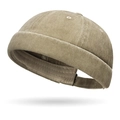 Khaki washed cotton docker hat with adjustable strap for men and women street style - Beige