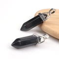 Polished black obsidian hexagonal column pendant necklace with silver clasp for yoga - Obsidian