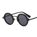 Classic black round frame punk style sunglasses with silver metal nose pads and dark lenses - Black Frame Grey Lens