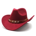 Cappello da cowboy in lana bordeaux con fascia in pelle marrone e borchie metalliche - M (56-58cm) / Borgogna