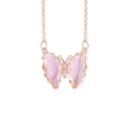 Elegant gold butterfly necklace with pink crystal pendant and micro-inlaid diamonds - Pink (5#)