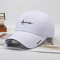 White cotton baseball cap with black cursive embroidery and sport side print - Adjustable / White