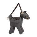 Funny gray canvas donkey shaped shoulder bag with leather accents and chain details - Gray