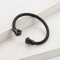 Brazalete de acero inoxidable negro trenzado para hombre con extremos de puño - Negro/Brazalete de Puño