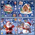 Christmas static window stickers set with Santa Claus Snowman and Merry Christmas lettering - 4-Pack Set Festive House & Characters (BQ482+486+488+491)