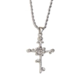 Silver stainless steel twisted chain necklace featuring a cross pendant with floral relief - July / Steel