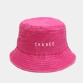 Close-up of CHANCE embroidery on a washed pink canvas bucket hat with metal eyelets - M (56-58cm) / Rose Red