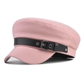 Détail de la casquette militaire en coton rose avec sangle en cuir PU noir et boucle argentée - M(56-58cm) / Rose