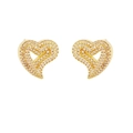 Elegant gold heart stud earrings with white cubic zirconia pavé setting for women - 18K Gold White Zirconia