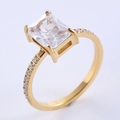 Vintage Goldring mit eckigem Zirkonia, rechteckigem Edelstein und kleinen Diamanten - US 6 / Gold