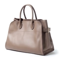 Taupe genuine leather tote bag with cylindrical handles and side buckle detail - Large (39x24x27cm) / Elephant Gray