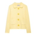 Yellow long-sleeve knit cardigan featuring floral decorative buttons and front pockets - S / Yellow