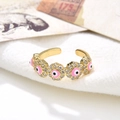 18K gold-plated evil eye open ring with colorful pink enamel and sparkling zircon accents - Pink and Black Eye (ZYN-DMR56G-2)