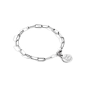 Silver paperclip chain bracelet with a round trust in the lord engraved coin pendant - White Gold