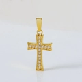 Golden cross pendant with pavé white zircon stones and sleek top bail attachment - N0023-Gold Micro Inlaid Cross