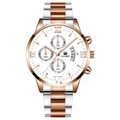 Orologio al quarzo da uomo con cinturino bicolore argento e oro rosa e quadrante bianco raffinato - Cinturino Argento Oro Rosa Quadrante Bianco Lancette Oro Rosa