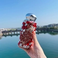 Luxe 304 stainless steel rhinestone water bottle with crystal peacock pattern design - 260ml / Insulated Cup / Red