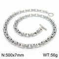 Collar de cadena punk en acero inoxidable plateado con eslabones rectangulares - Collar de Doble Capa (KN226207-Z)