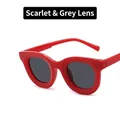 Retro thick frame round sunglasses with red finish and dark gray lenses for women - Metal Hinge / Red Frame Gray Lens