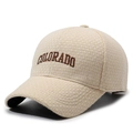 Casquette de baseball en tricot gaufré crème avec broderie Colorado, vue à 45 degrés - Réglable / Kaki
