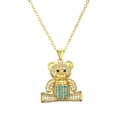 Goldene Halskette mit einem süßen Bären-Anhänger besetzt mit weißen und blauen Steinen - Blauer Zirkon Teddybär / Gold
