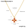 Halskette aus Titanstahl in Gold mit vierblättrigem Blumenanhänger und rotem Zirkon - Einheitsgröße / Halskette / Goldene Halskette-Roter Zirkon
