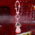 Pink Hanfu doll keychain with hooded cloak and festive Fu character lucky charm - Maiden with Fan Keychain
